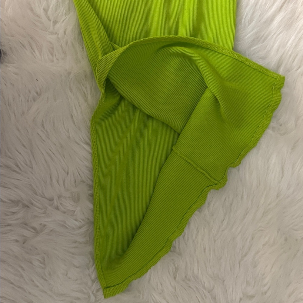 Lulu's Lime Green ribbed high waisted Skirt - Picture 4 of 5
